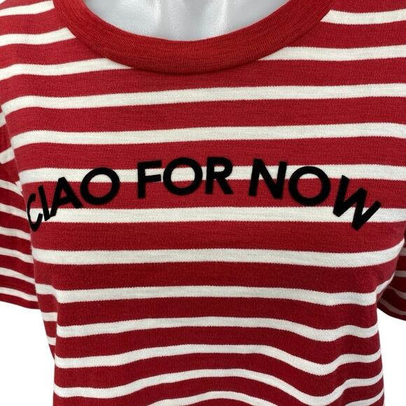 Madewell Ciao For Now Red Striped Short Sleeve Crew Neck Crop Tee T-Shirt Top S - Picture 3 of 5